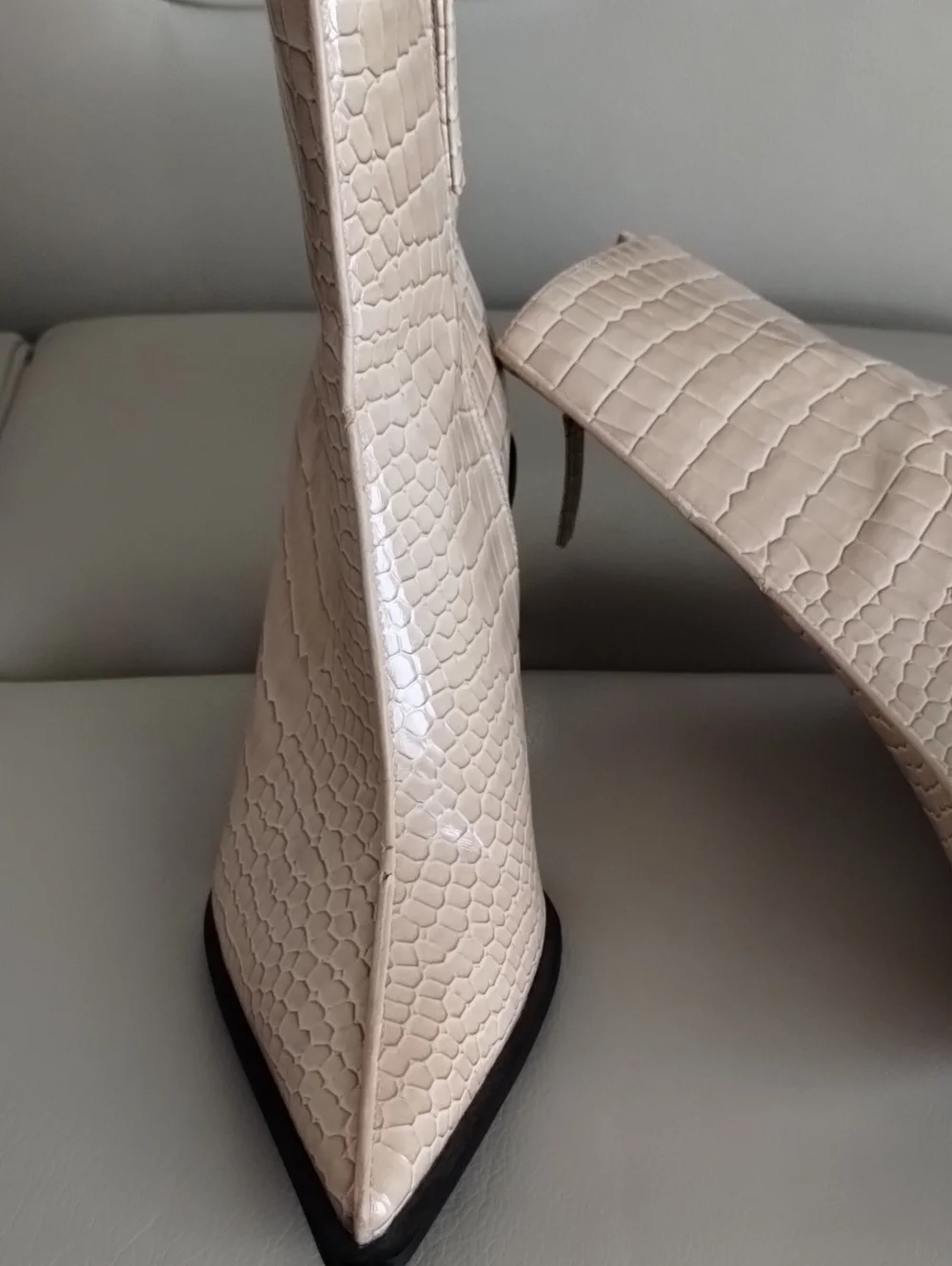 Topshop Cream Croc-Effect Square Toe Ankle Boots